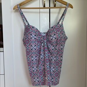 Patterned Women's Swim Top - Pink and Blue
